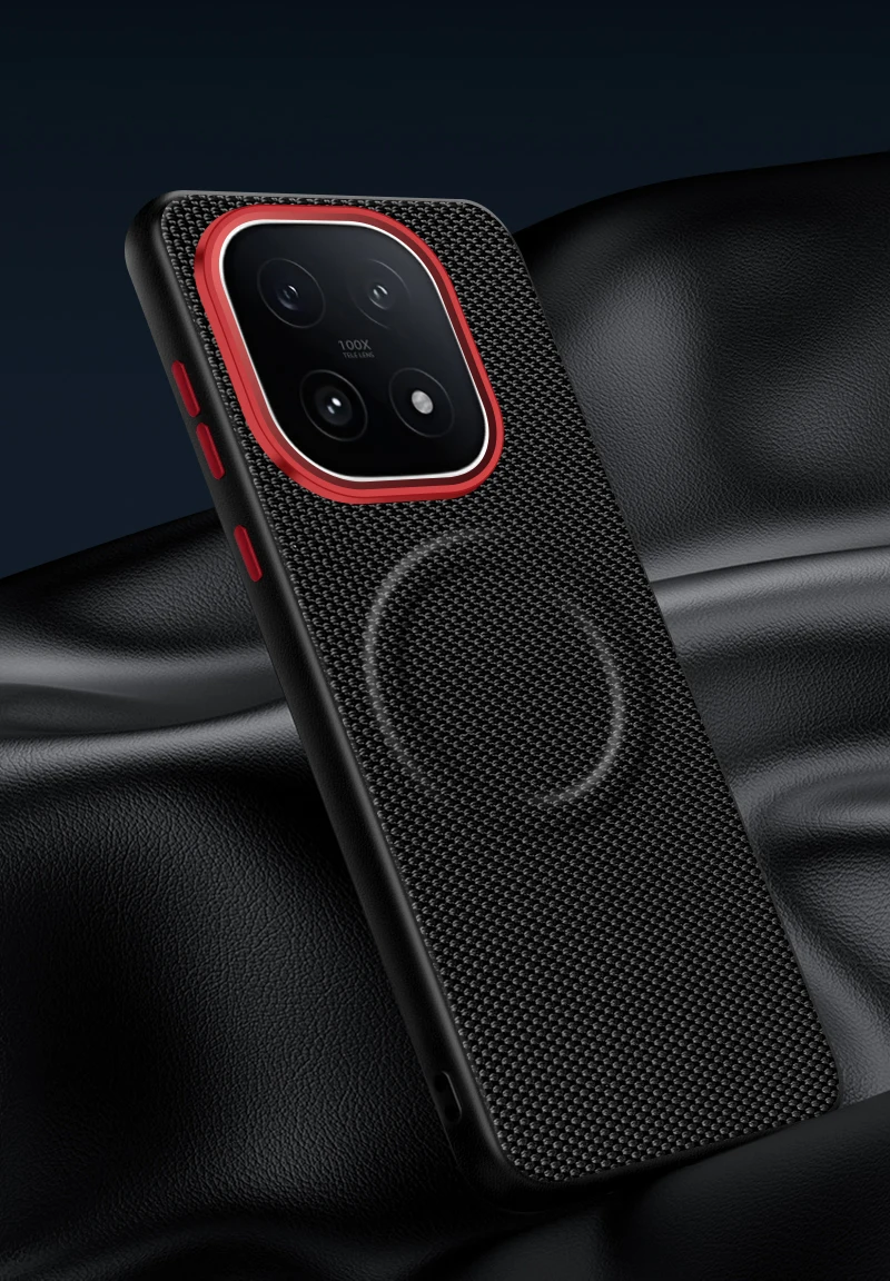 Luxury Magnetic Weave PU Leather Phone Case with Wireless Charging Compatibility and Anti-Fall Protection
