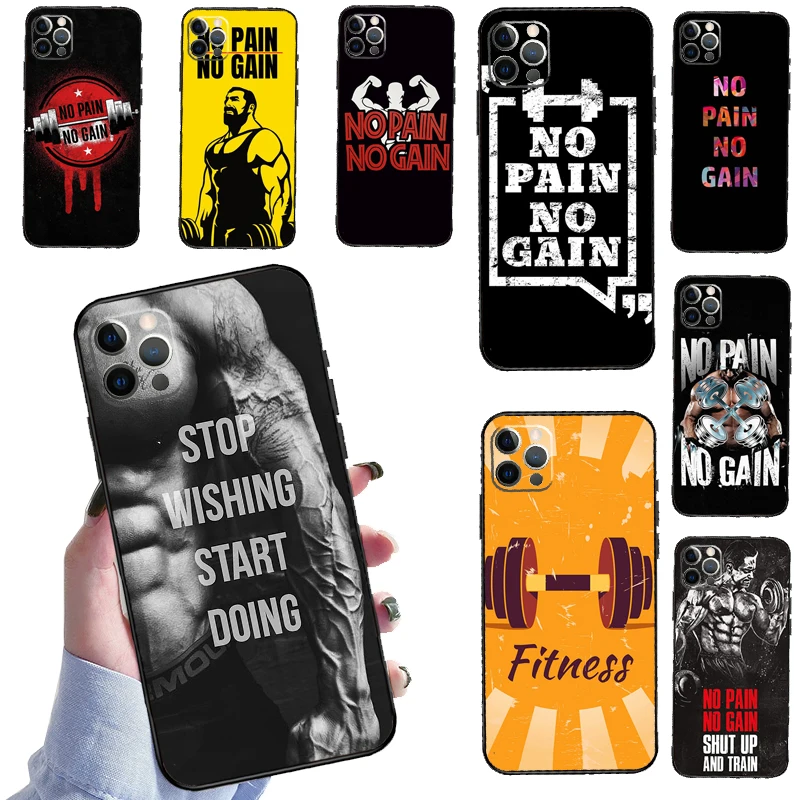 No Pain No Gain Gym Fitness Phone Case Per Iphone 14 11 12 13 Pro X Xr Xs Max 6 6S 7 8 Plus Se 2020 Cover Posteriore
