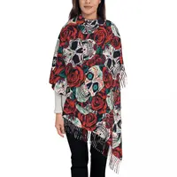 Vintage Floral Skull Scarf for Women Fall Winter Cashmere Shawls and Wrap Roses Long Large Shawl Scarf Daily Wear 1