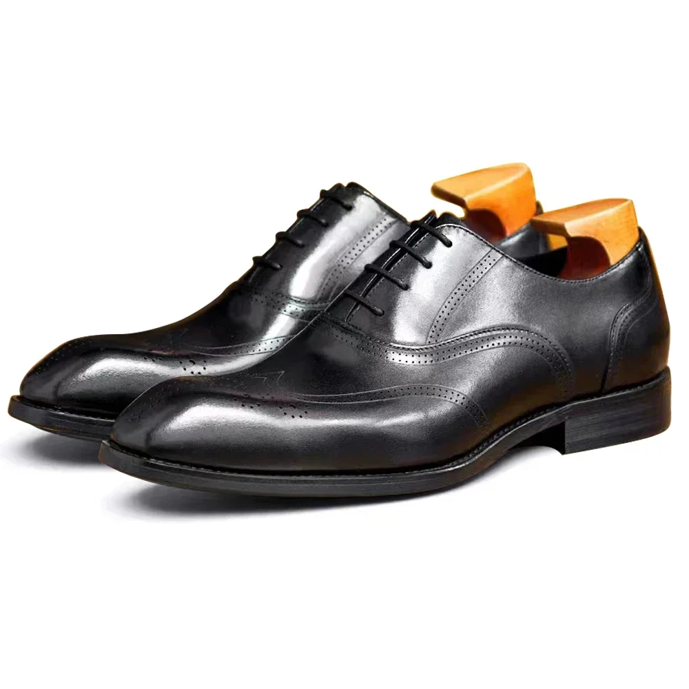 Luxury Boy Wedding Shoes Men Dress Leather Church Shoes Wine Red Burgundy Oxfords Social Gents Suit Casual Business Party