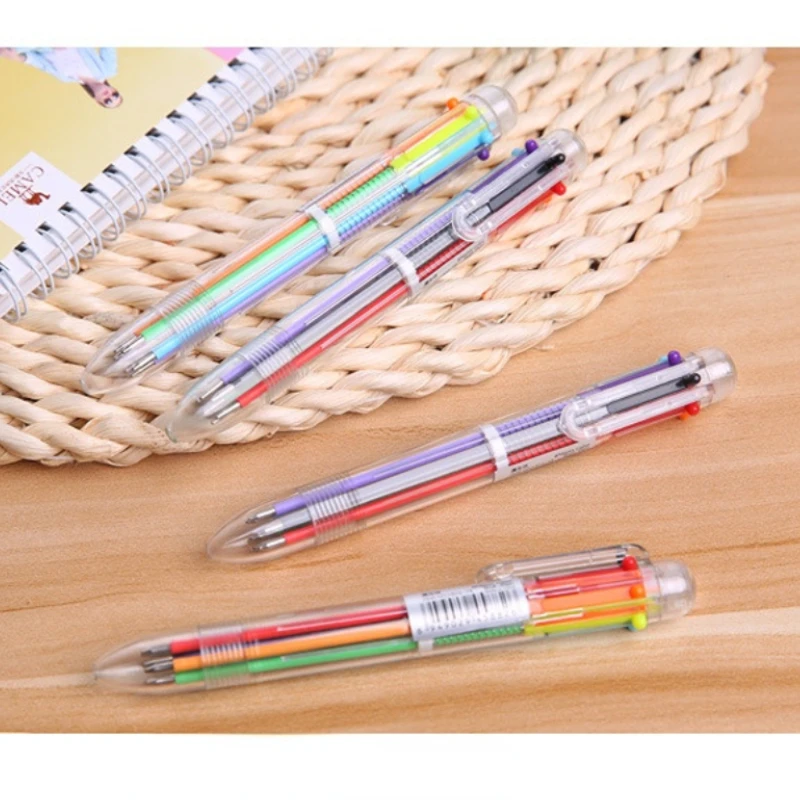 100 Pcs Business Cartoon Multi-color Ball Point Pen Press Moving Pen Color Personalized Oil Pen 6 Color Student Office Supplies