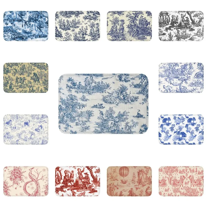 Country Dogs Toile De Jouy Tappetino Antiscivolo Collie E Jack Russell Terrier Bagno Cucina Soggiorno Tappeto Tappeto 40*60Cm