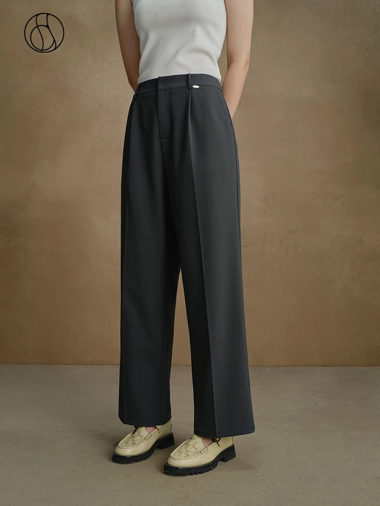 dushu slightly fat lady empire waist asymmetric pleated long skirt casual back waist pleated skirt office lady spring solid DUSHU Dark Grey Temperament Women Autumn Long Trousers High Waist Pleated Design Commuter Solid Suit Pants Female Twill Trouser
