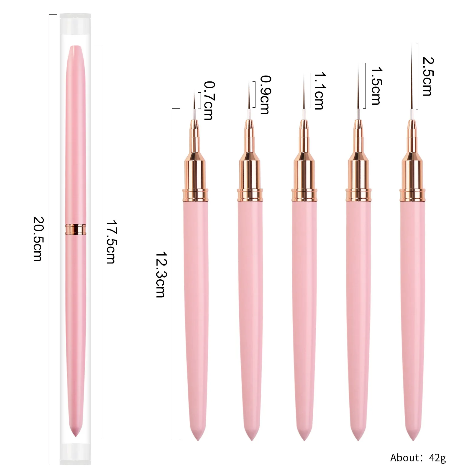 Nail Art Liner Brush Kit DIY Striping Thin Lines Pen Dotting Drawing Acrylic French Manicure Tools 7/9mm 11/15/20mm 5Pcs