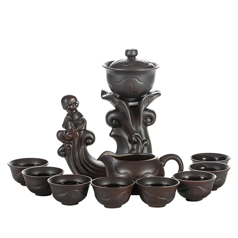 Automatic Stone-Mill Ceramic Lazy Teapot, Grinding Tea Set, Rotating Water, Tea Ceremony, Service