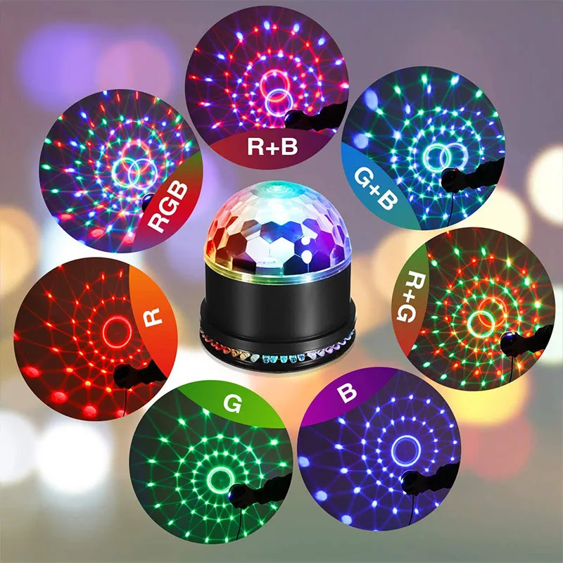 48 LED Disco Crystal Rotating Magic Ball Light 6 Color Stage Projector  Lights Music Control Party Lamp With Remote Control