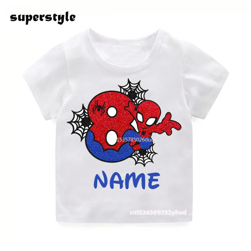 Boy 3 4 5 6 7 8 Camicia Di Compleanno Spiderman Compleanno Nome Personalizzato Camicia Ragazza Bambini Spiderman Compleanno T-Shirt Bianca A Maniche Corte - Foto 11