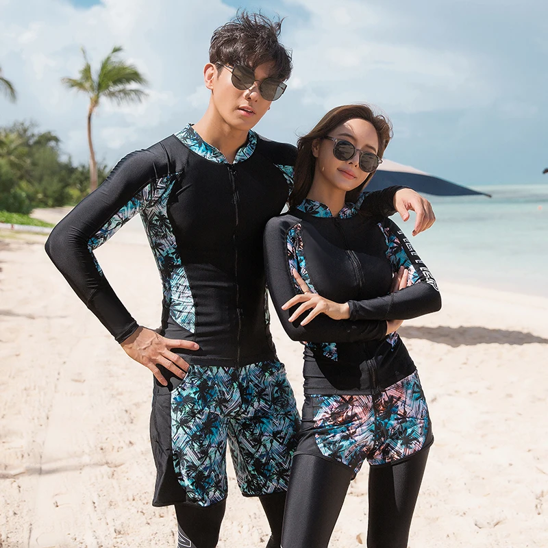 MEIYIER Korean Fashion Couples Swimsuit Bikini+Long Sleeve Shirt+Pants UV Swim Surf Clothes Full Cover Swimwear Man/Woman