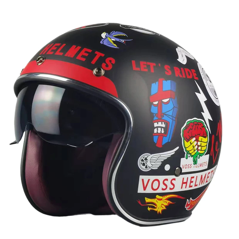 Voss Vintage Moto Casco Moto Equitazione 3/4 Aperto Mezzo Casco Retro Capacete Moto Casque Casco