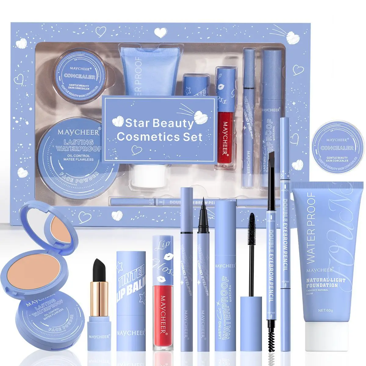 All-In-One Makeup Set,Full Makeup Kit Gift Include Concealer,Foundation,Eyeliner,Eyebrow Pen,Mascara,Lipstick for Women