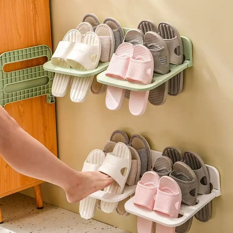Bathroom Slipper Shelf Wall-Mounted Shoe Rack Waterproof Plastic