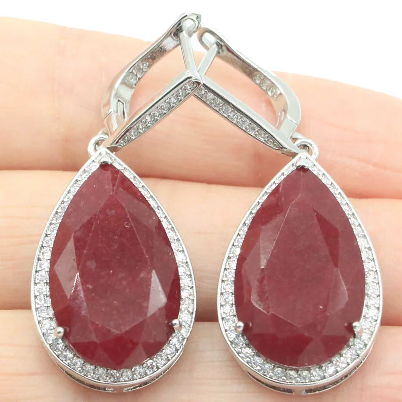 

15g 925 SOLID STERLING SILVER Earrings Drop Shape Red Rubies Blue Sapphire Green Emerald White CZ High Fashion Polished Shiny