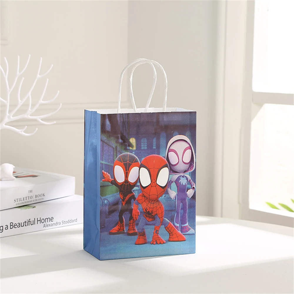 thumbnail image 1 of Bolsas de papel para envolver dulces y regalos de Spidey y sus increíbles amigos, bolsas para baby shower, suministros de decoración para fiestas de cumpleaños de Spiderman, 1 of 5