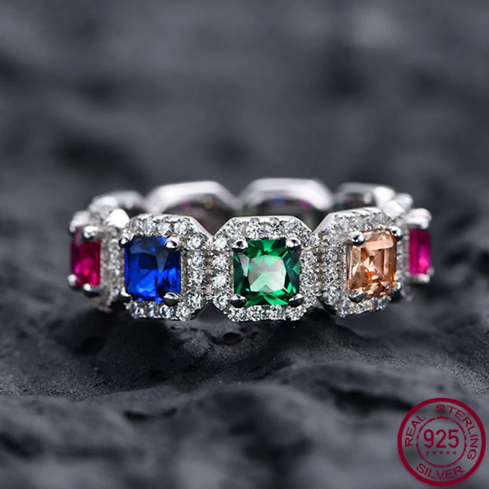 New 925 Sterling Silver Asscher Cut Emerald High Carbon Diamond Classic Ring Fine Engagement Jewelry Wholesale
