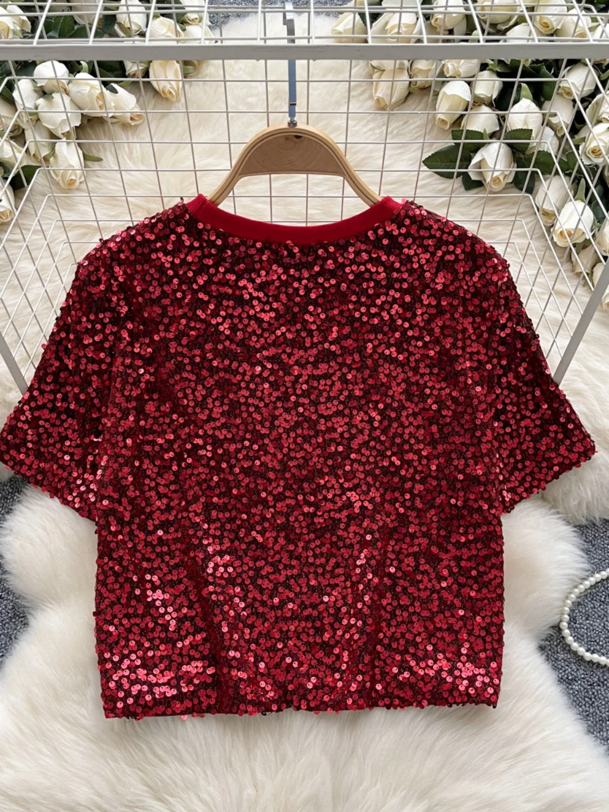 ort Sve round Ne T-irt Women's Commute Faion Sparkling Summer Top Korean Sle Loose Fit Creative Pattern