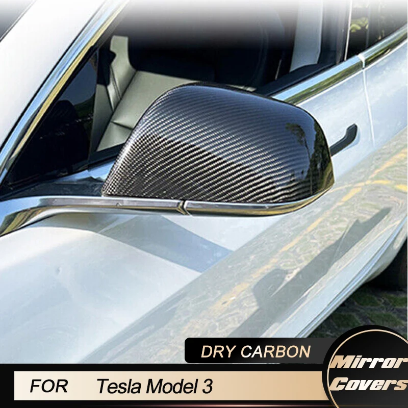 Car Rearview Mirror Covers Caps For Tesla Model 3 Sedan 4-Door 2016-2022 Replacement Side Mirror Caps Covers Shell Dry Carbon