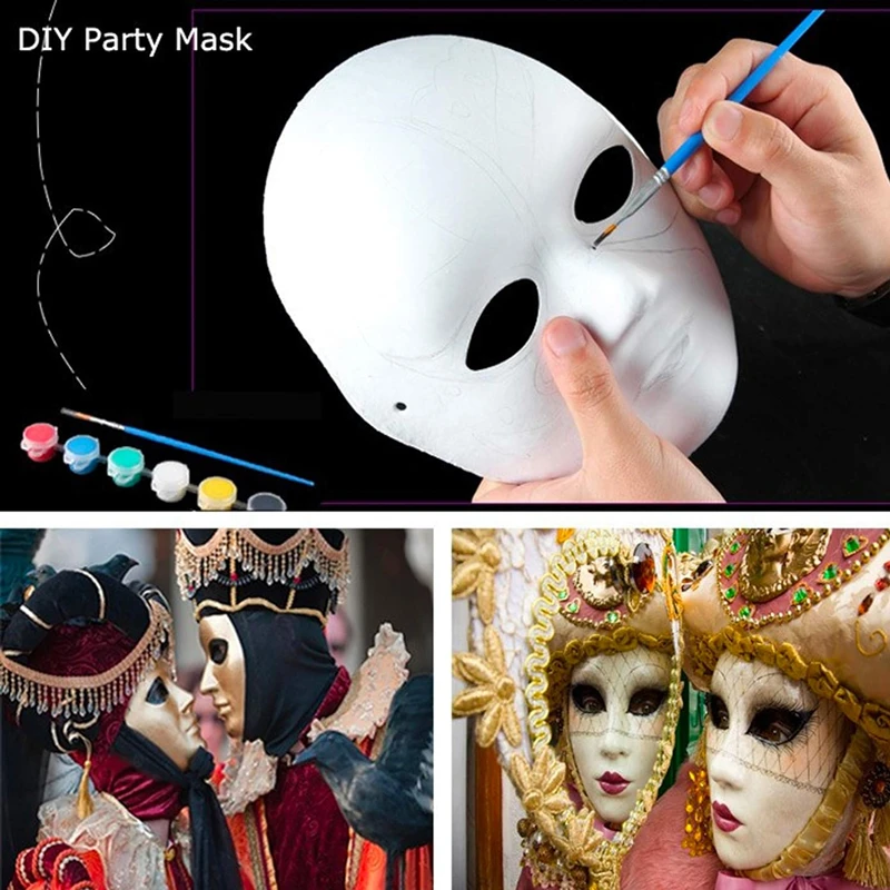 5 Pcs DIY Full Face Craft Masks Blank White Paintable Paper Mache Mask for Masquerade Cosplay Halloween Mardi Gras Party Prop
