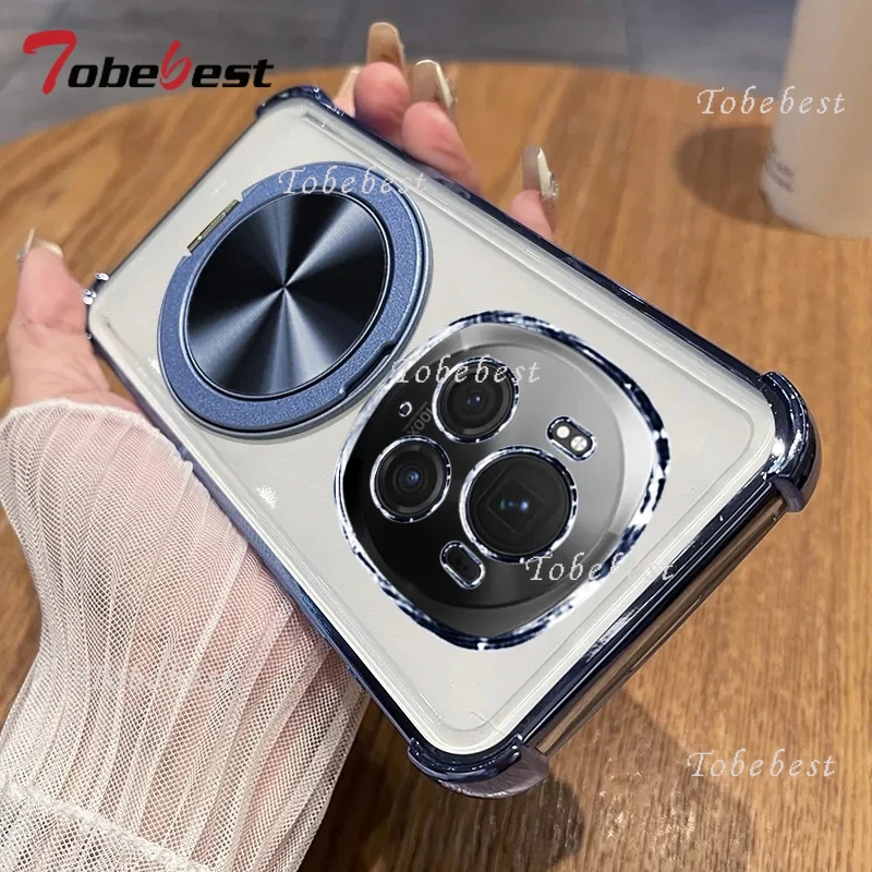 360 Degree Rotating Magnetic Shockproof Plating Case with Transparent Back Cover