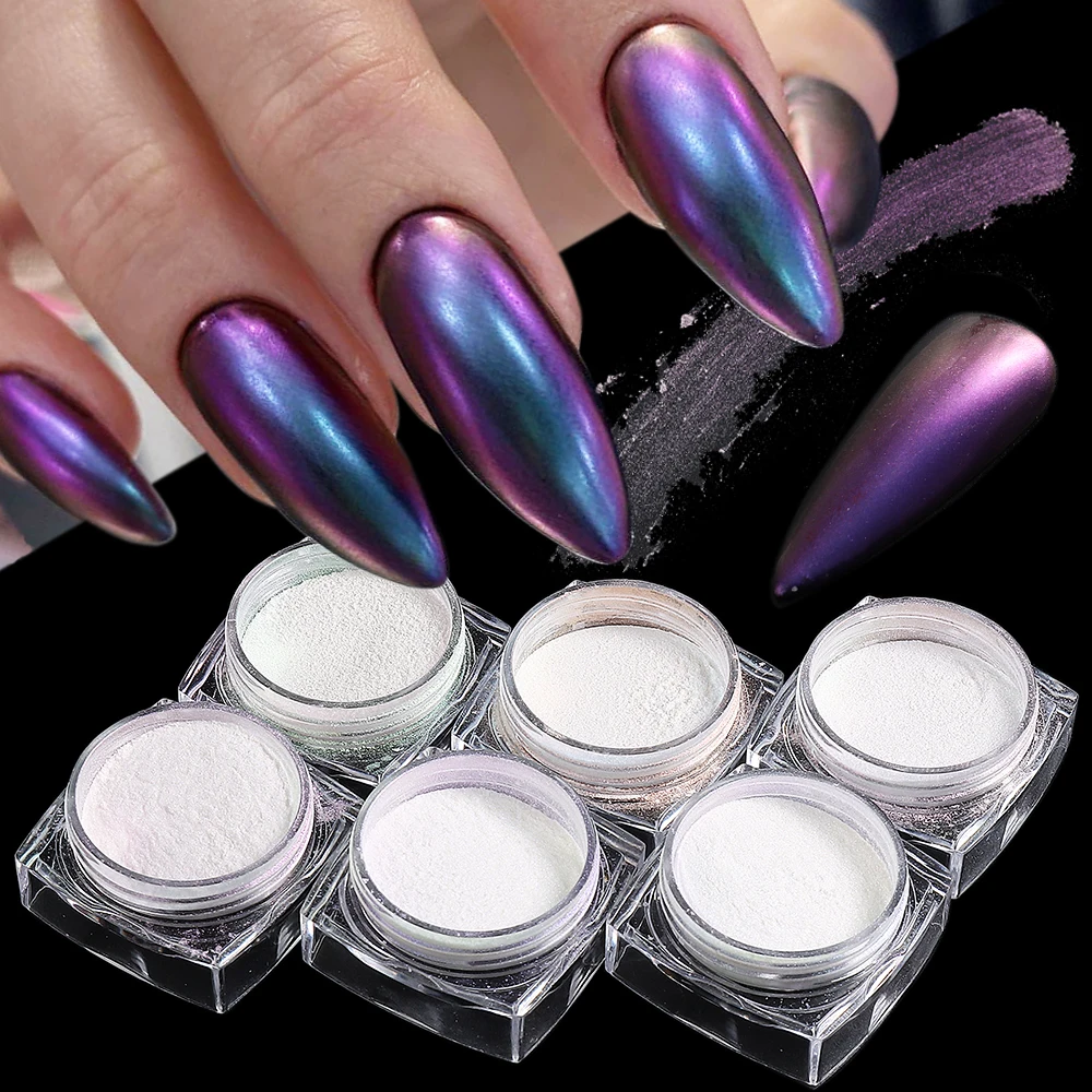 6 Pezzi Chameleon Chrome Nail Powder Set Viola Gold Metallic Pigment Mirror Effect Per Unghie Aurora Rub Dust Manicure Glitter Gldb