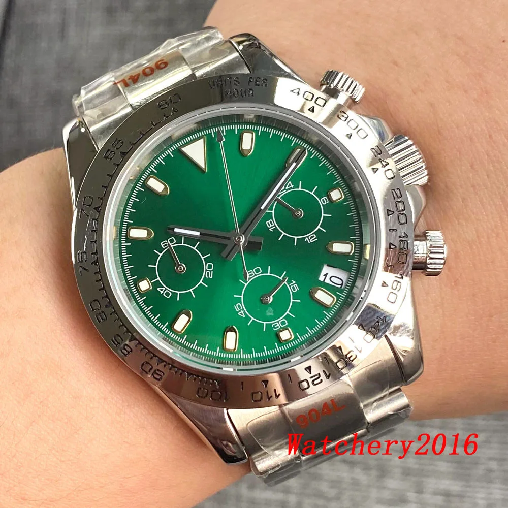 Orologio Da Uomo Al Quarzo Con Quadrante Sterile In Oro Rosa Da 39Mm Movimento Vk63 Cronografo Completo Multifunzione Con Cassa In Oro Giallo Braccial