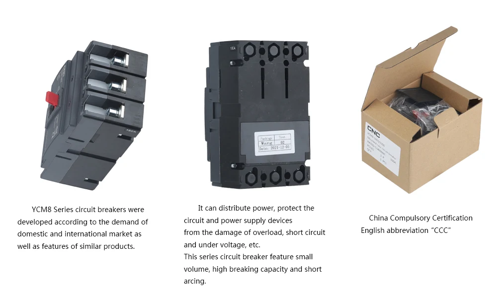 distribuição de energia, CNC YCM8-160S, 3P, MCCB, AC400 V, 25 kA, 18kA