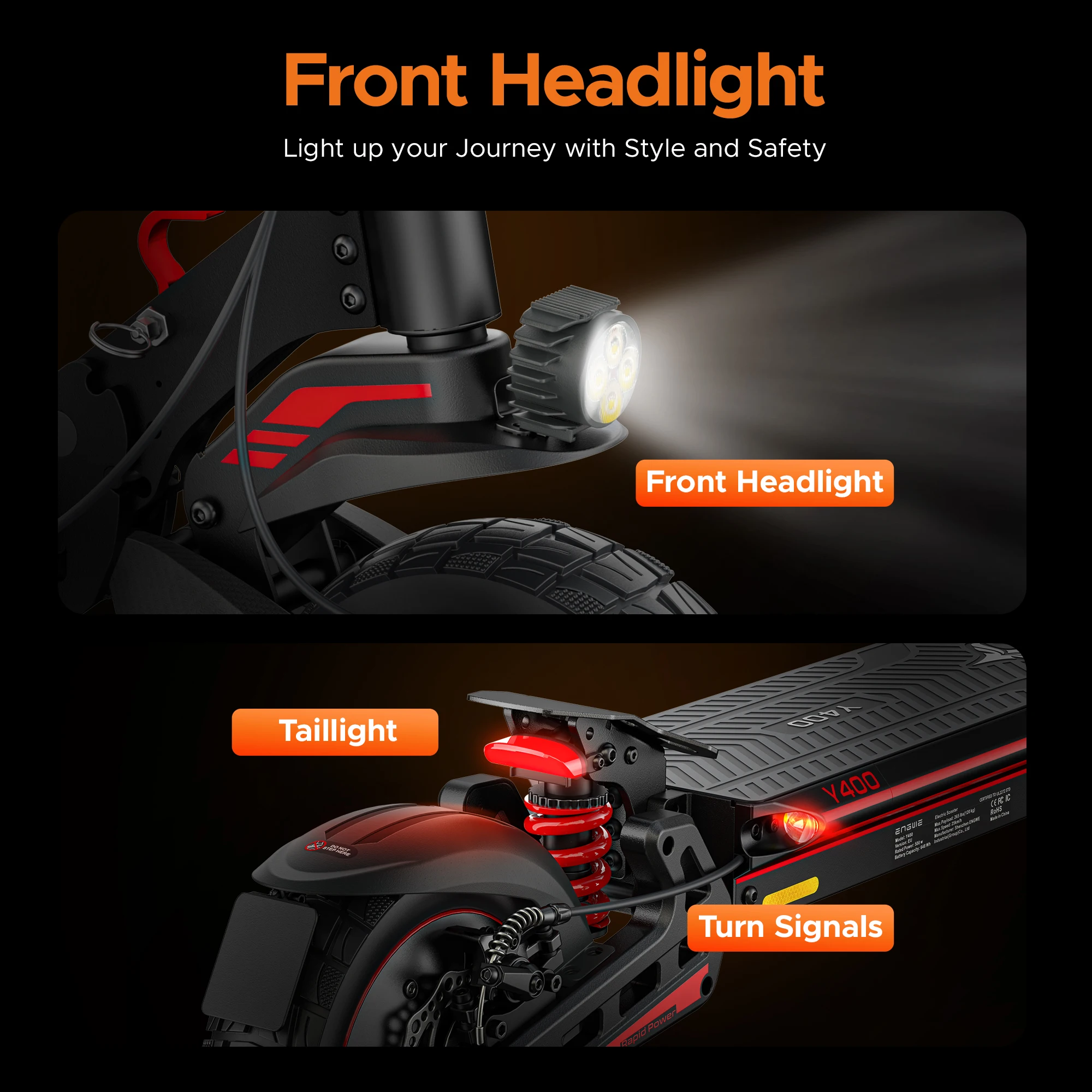Monopattino Elettrico ENGWE Y400, Batteria 648Wh, Motore 500W, Autonomia 50KM, Pneumatici Fat 10*2.75 Pollici, E-Scooter Impermeabile IPX5 - immagine 6