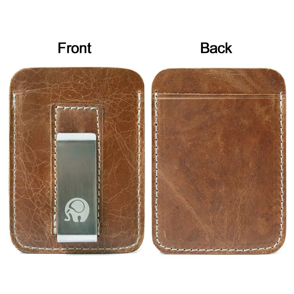 Metal Money Clip Fashion Thin Genuine Leather Credit Card Slot Slim Bills for Man