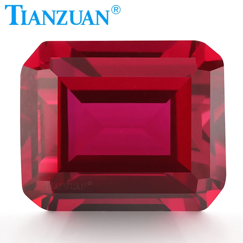 Synthetic Ruby Corundum 5# Red Color Rectangle Shape Emerald Cut Clear Stone Loose Bead for Jewelry Making