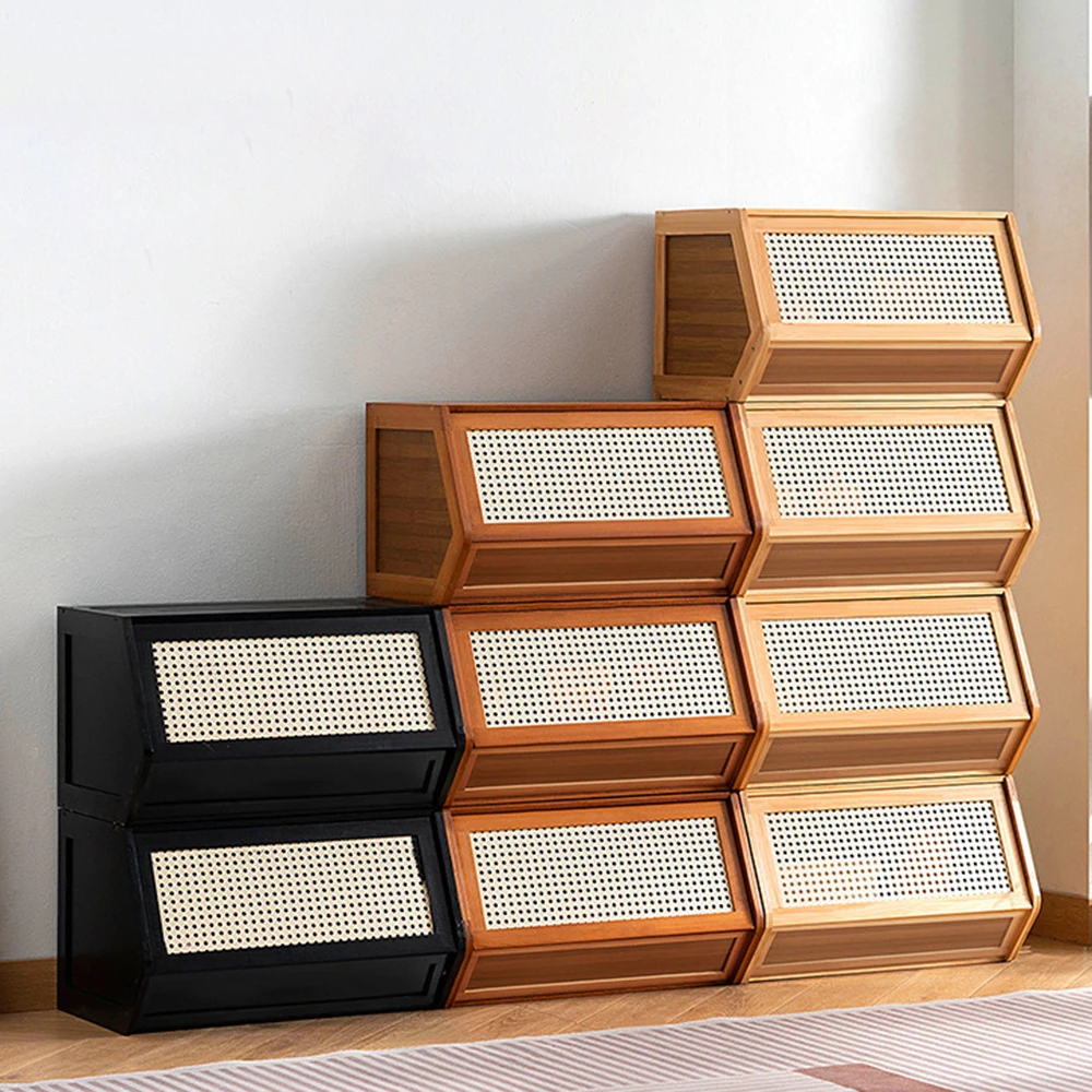 Vielseitiges, unregelmäßiges, bodenstehendes Lagerregal, einfaches Holzregal mit atmungsaktivem Netz für Wohnzimmer, Küche, Arbeitszimmer – Detail 6