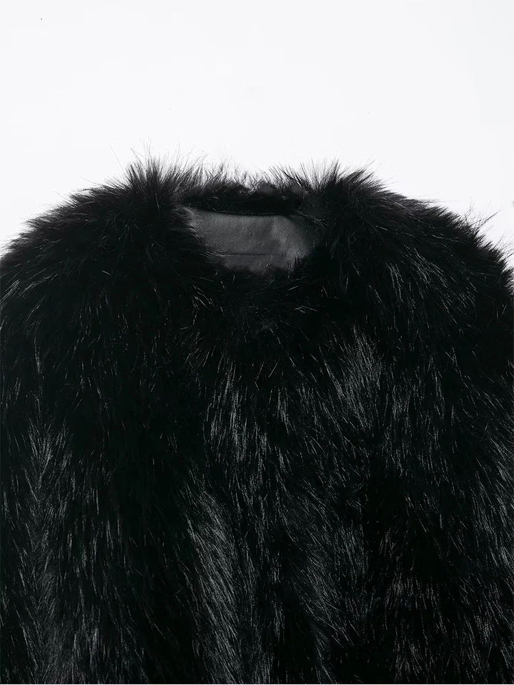 Women Fashion Fur Short Top Long Sleeves O-neck Solid Color Jacket Autumn and Winter Female Faux Fur Casual Vintage Outwear