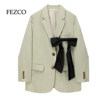 

FEZCO Spring/Autumn Women Solid French Lovely Suit Coat Girls Cute Korean Style Design Loose Casual Blazers Japanese Fashion Top