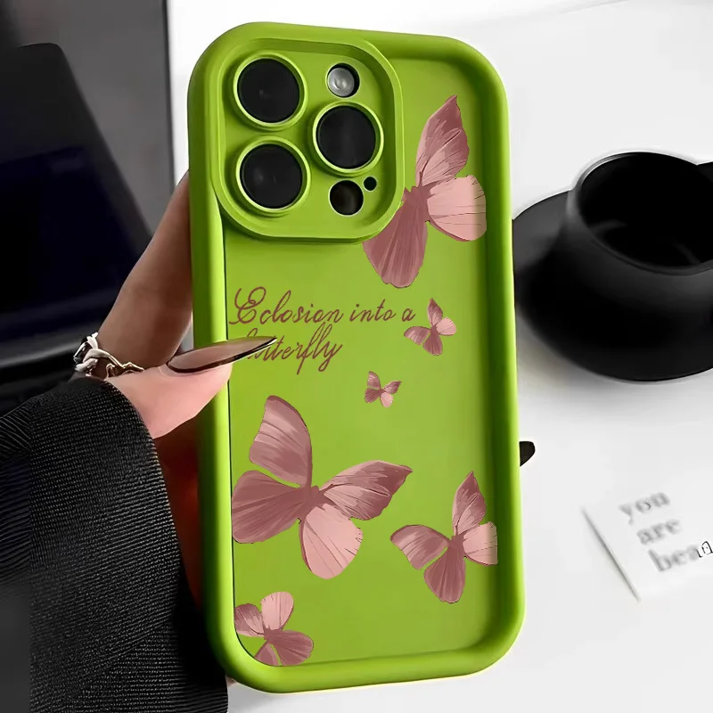 thumbnail image 1 of Funda de silicona líquida para iPhone 11, funda para iPhone 15, 12, 13, 14, 16 Pro Max, 7, 8 Plus, XS, X, XR, SE 2020, 2022, funda a prueba de golpes con diseño de mariposa, 1 of 5