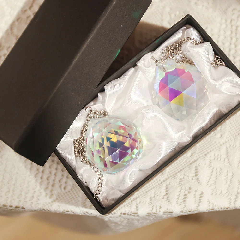 2PCS AB Color 40MM Crystal Ball Dorp Prism Pendant Suncatcher Chandelier Original Curtain Home Christmas Hanging Decor DIY