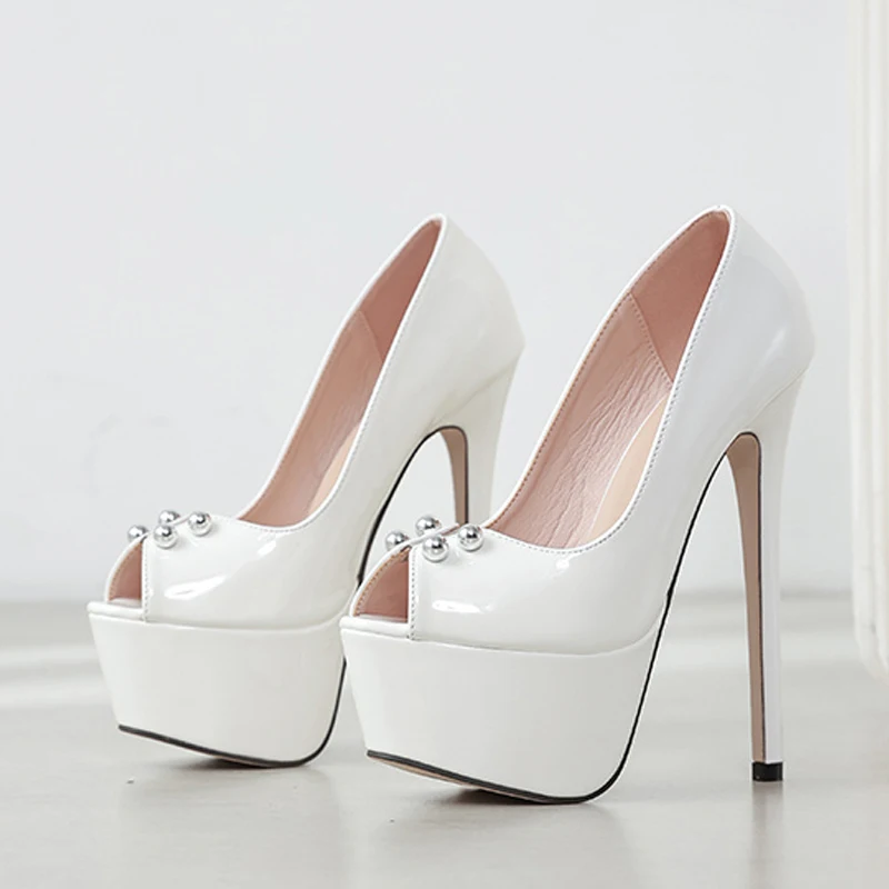 Liyke New Fashion Metal Rivet Peep Toe Black White High Heels For