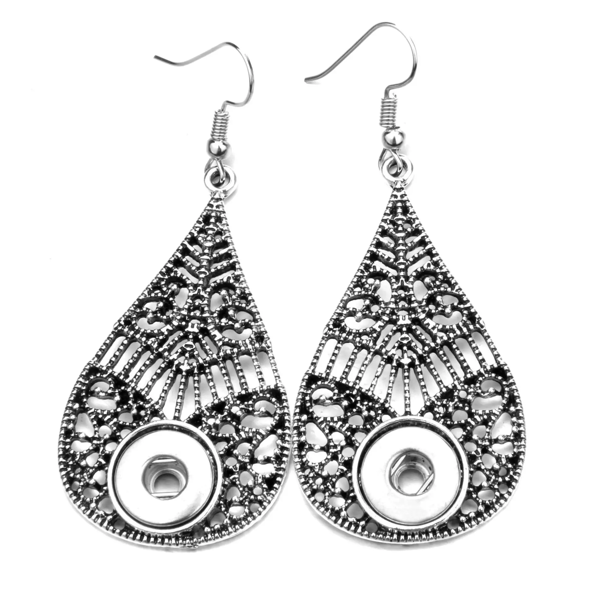 12pcs Metal Snap Button Earrings Eardrop Mini 12mm Snap Heart Drop Dangle Earrings For Women Jewelry