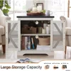 24" Farmhouse End Table - Rustic Wood Sofa Side Table with Charging Station, Mesh Barn Door & Adjustable Storage Shelf 4