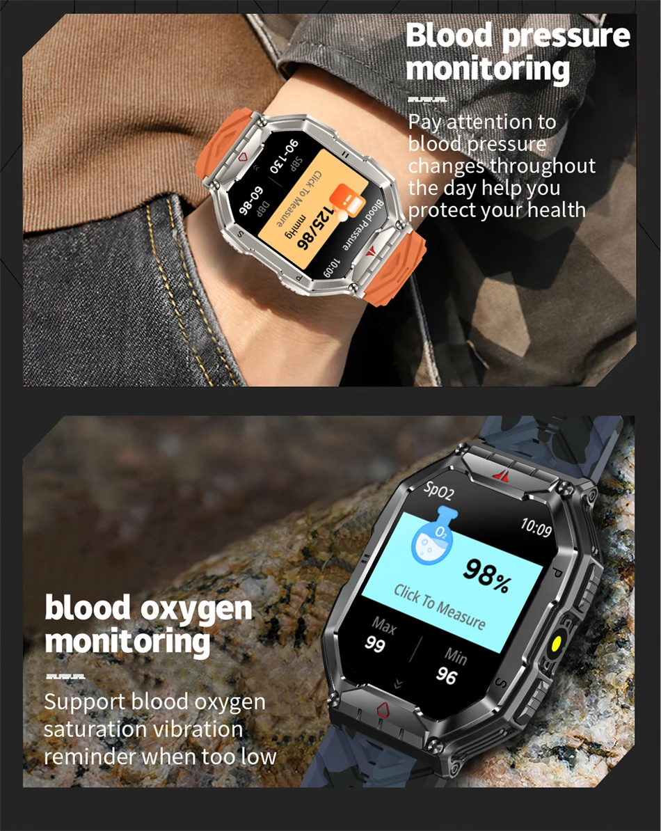2024 Outdoor-Sport-Smartwatch, GPS-Tracking, 650 mAh Akku, 1 ATM, wasserdicht, Kompass, Bluetooth-Anrufuhr für Herren_voghion.com