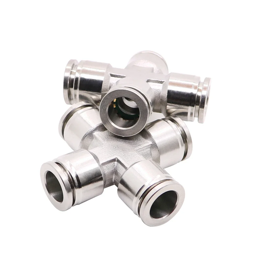 Description Picture 6 of itemPneumatic PZA Connector 4-8 mm OD Air Hose 304 Stainless Steel Push In Quick Connector Air Fitting Plumbing Cross 4 Ways Pipe