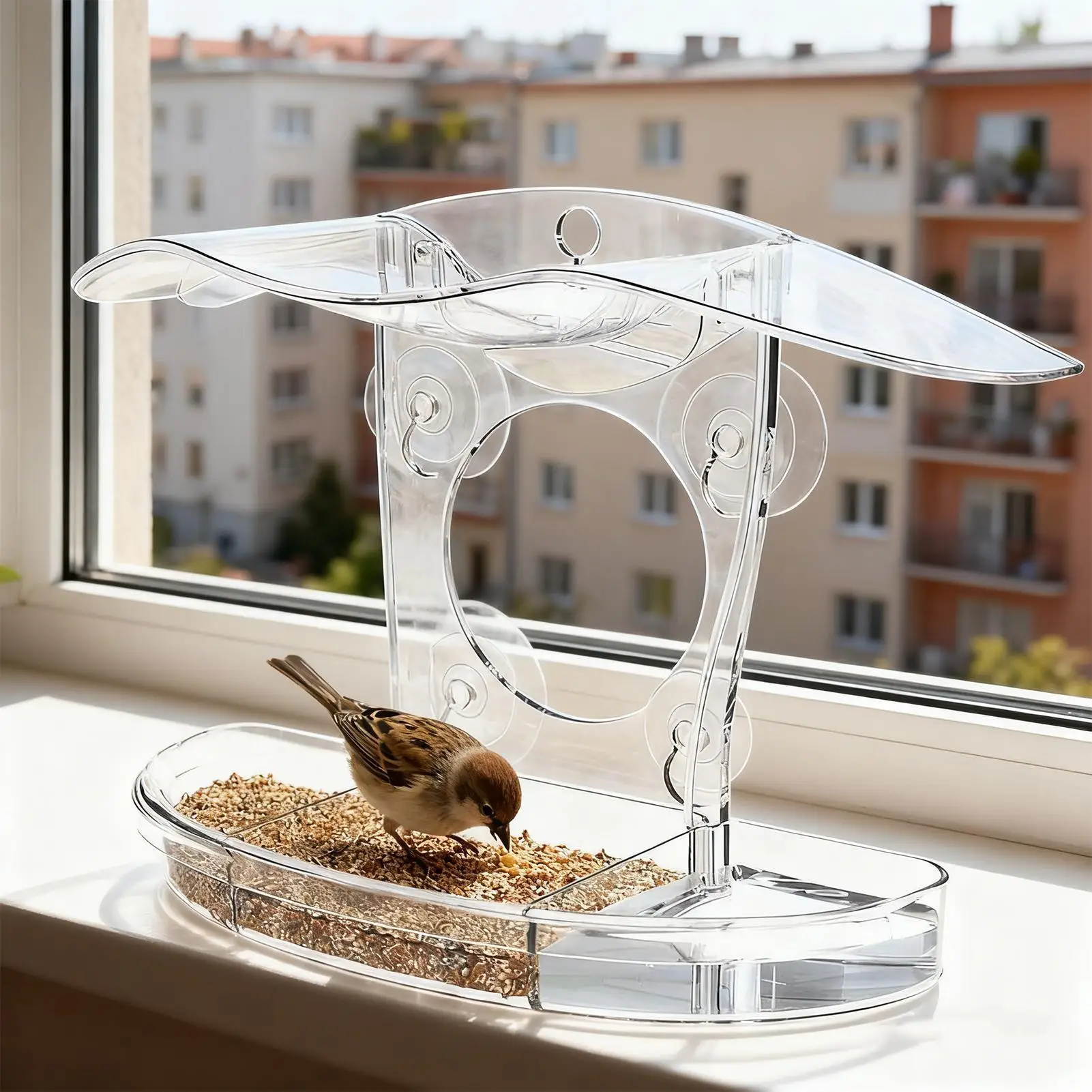 Window Bird Feeders Pet Feeding Stations With Suction Cups Acrylic Birdfeeders For Viewing For Macaws Parrots Sparrows Parakeets
