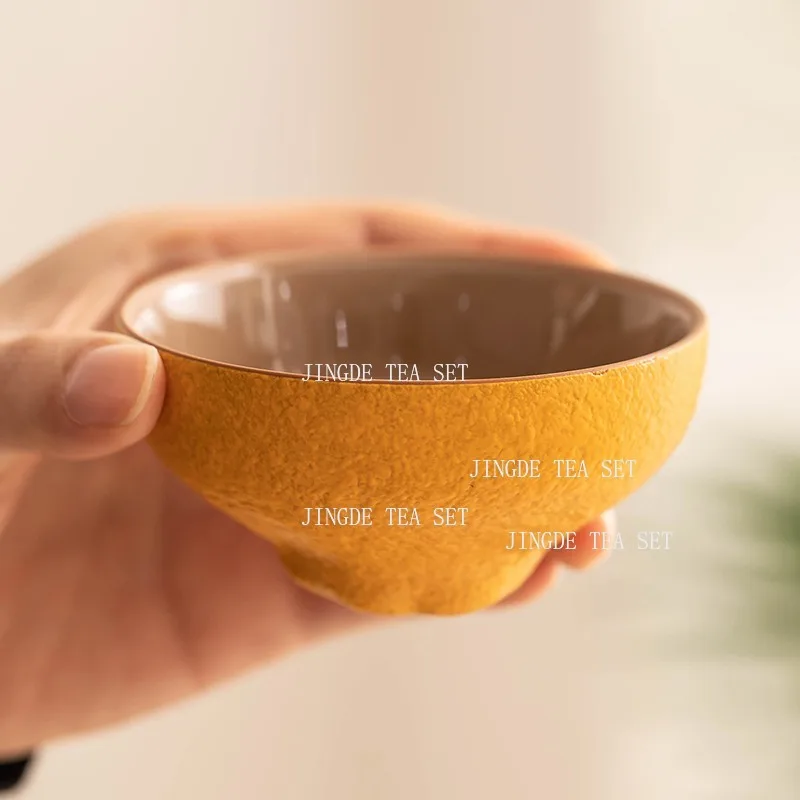 Ceramic Orange Tea Cup Cute Home Owner's Cup Drinking Utensils Good Luck and Great Prosperity Small Teacup Tea Set Accessories