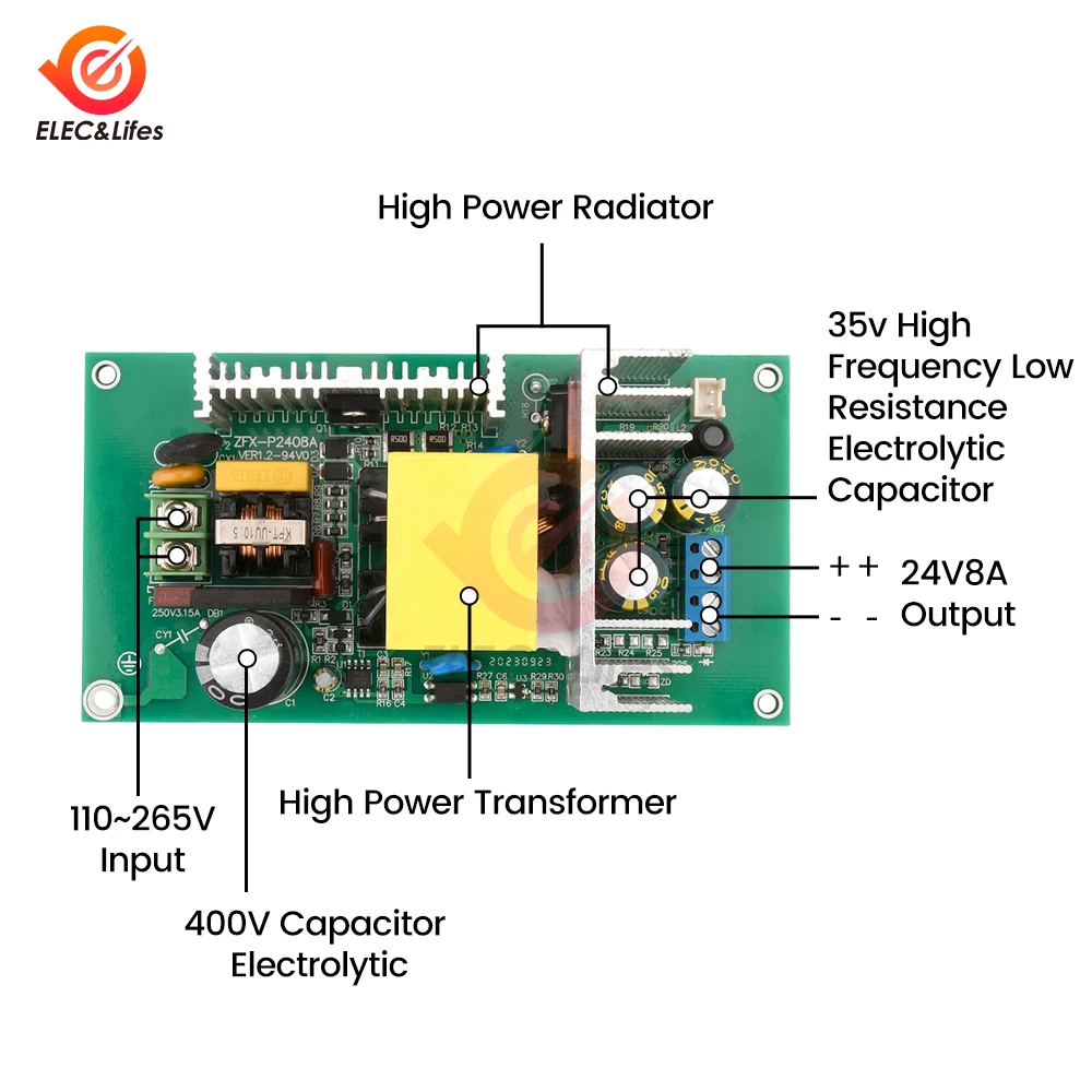 Ac-Dc Buck Converter Che Commuta Il Modulo Di Alimentazione Ac 110-265V Al Modulo Di Alimentazione Del Trasformatore Di 24V 8A 198W