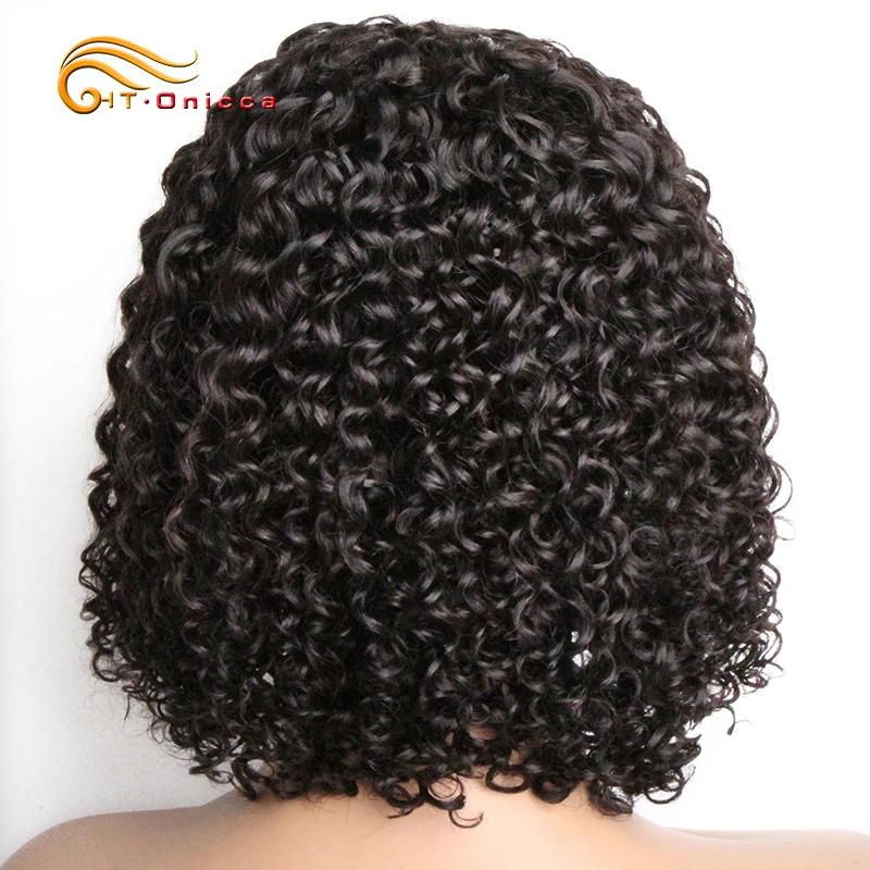 

Short Curly Bob Wigs With Bangs For Black Women 150% Density Jerry Curly Human Hair Wig With Bangs Glueless None Lace Front Wig