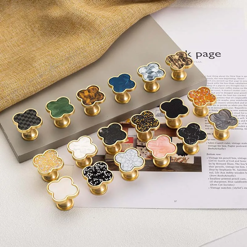 

New Color Zinc Alloy Single-hole Handle Four-leaf Clover Wardrobe Cabinet Drawer Modern Simple Hardware Door Handles Furniture
