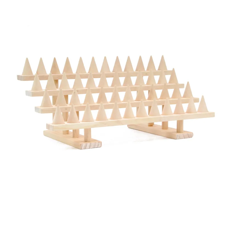Simple Solid Wood Cone Ring Display Rack Jewelry Holder Detachable In Multiple Sizes Ring Support Live Broadcast Jewelry Props