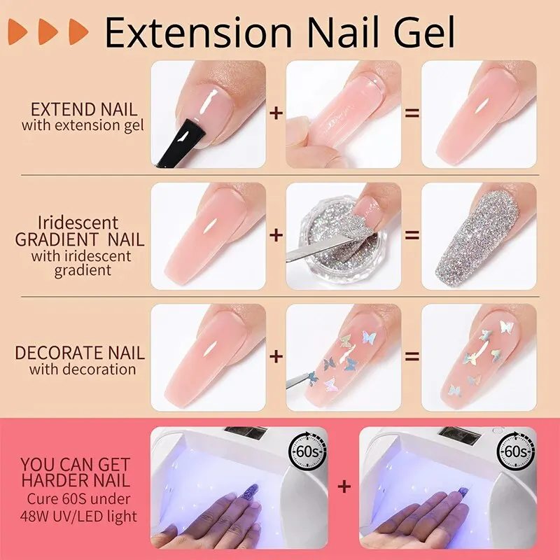 UR SUGAR 반영구 퀵 익스텐션 젤, 누드 맥아 핑크 컬러, 광택제 바니시, UV LED 흡수 젤, 15ml, 세트당 6 개