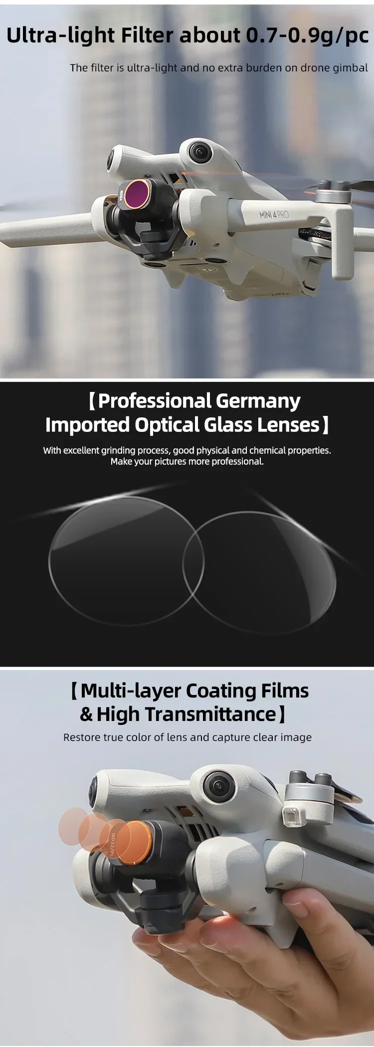 Description Picture 3 of itemLens Filter For DJI Mini 4 Pro Lens Filters Kit UV CPL ND NDPL 8/16/32/64 For DJI Mini 4 Pro Optical Glass Drone Accessories