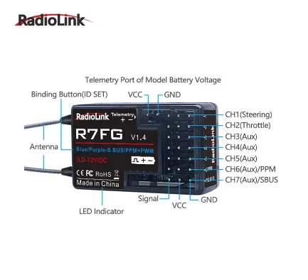 Radiolink RC6GS V3 2.4G 7 채널 RC 라디오 송신기 및 자이로 수신기 R7FG RC 자동차 보트 용 새로운 업그레이드 된 원격 컨트롤러