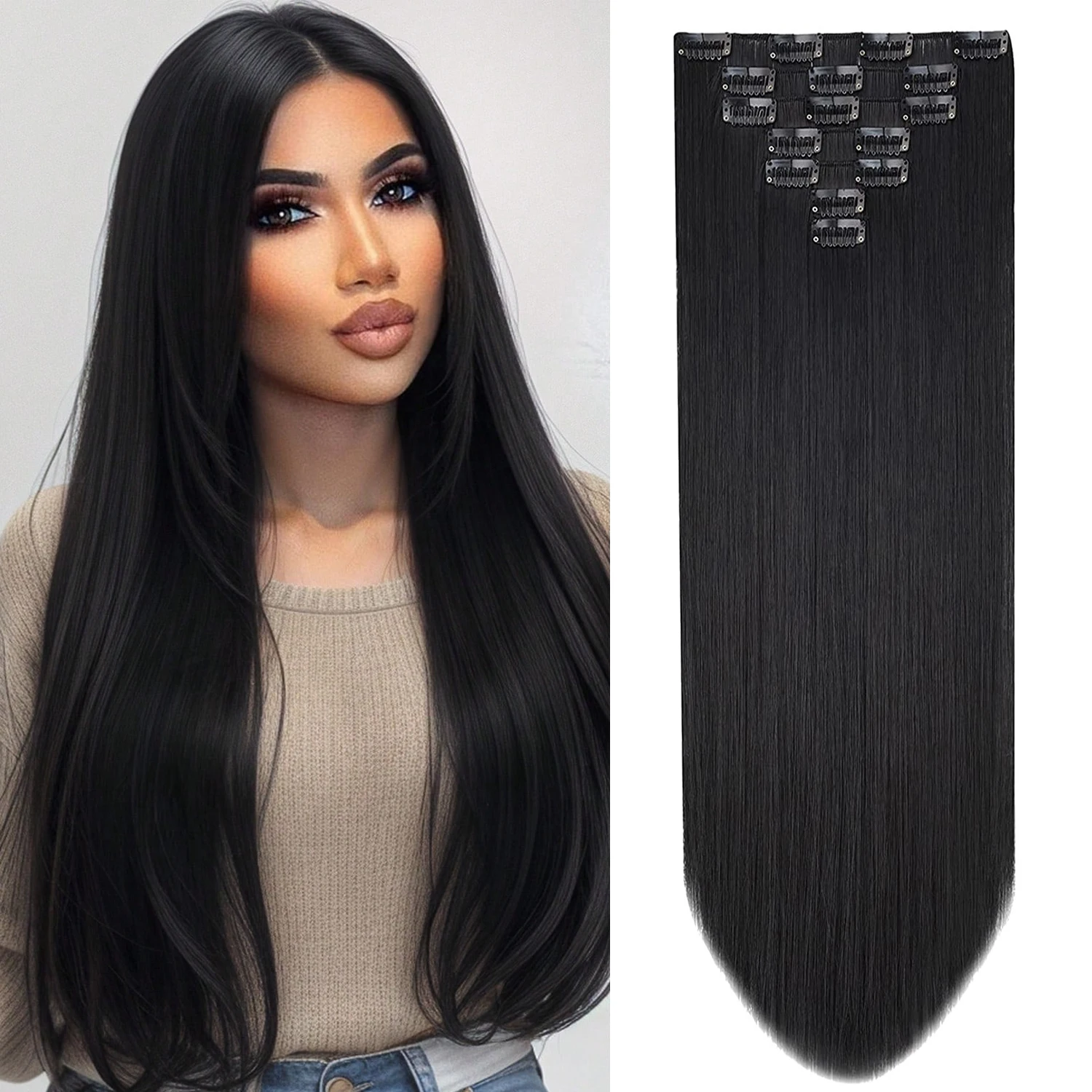 7PCS Clip In Hair Extensions Light Multicolour 16 CLips 22 Inch Long Straight Hair Extension Girl Women Synthetic hair extensions