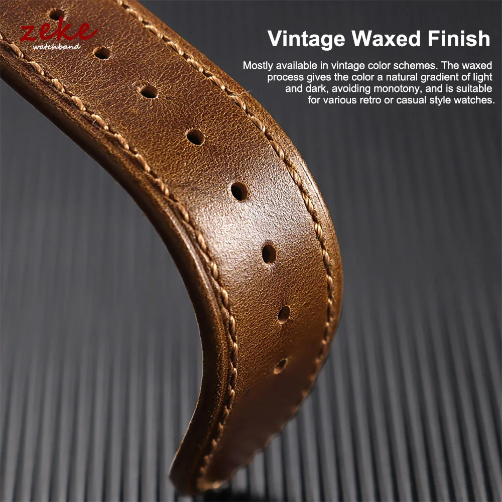 Vintage Genuine Calfskin Leather Watchband - Oil Wax Discoloration, Soft Business Strap