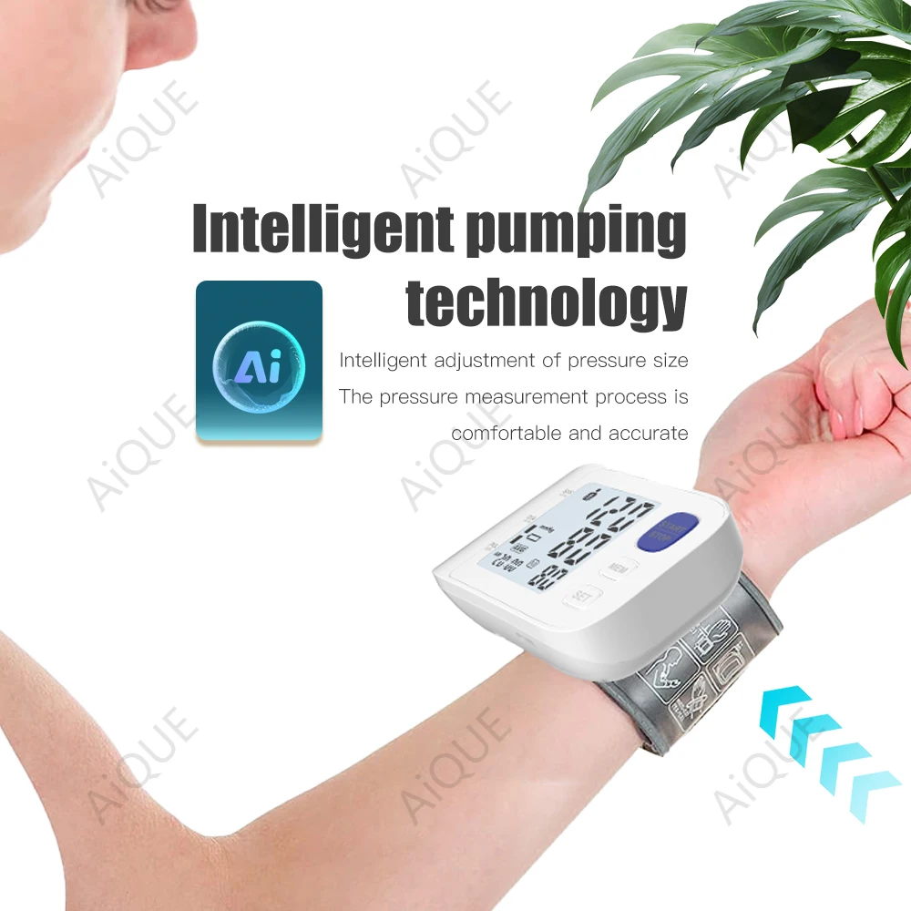 AiQUE Blacklit Wrist Type Blood Pressure Monitor LED Display Fast Measurement Digital Tensiometer BP Tonometer Heart Rate